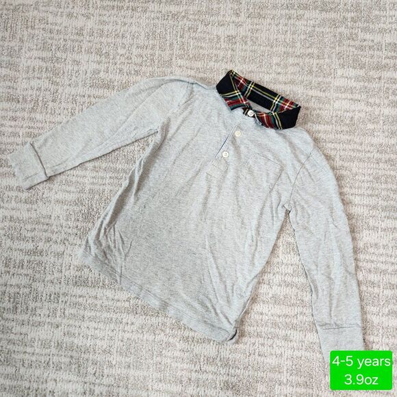Crewcuts boys long sleeve polo grey holiday plaid collar size 4-5 - Picture 1 of 9